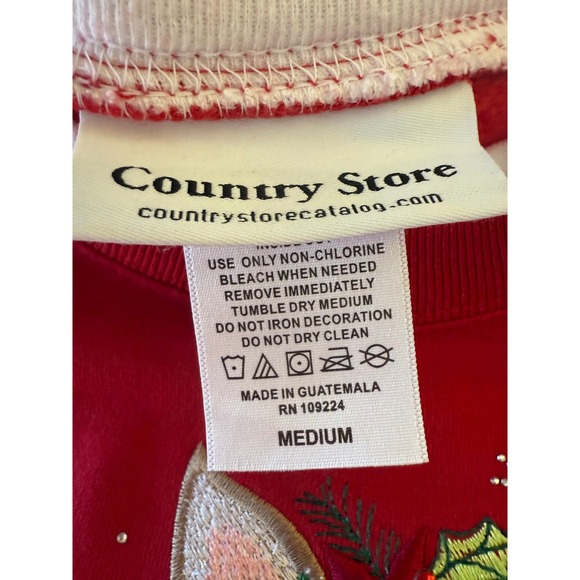 Country Store Red Doe Deer Holly Bow Christmas Sweatshirt Women's Medium Holiday - Picture 4 of 8